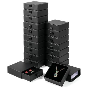 Imagem de Grevosea Pacote com 20 caixas de presente de joias, colar de papelão, pulseira, brincos, caixa de presente preta com tampas, caixas pequenas, estojo de armazenamento com pingente para pulseiras