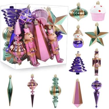 Imagem de Canlierr Conjunto de 22 peças de enfeites de quebra-nozes de Natal, quebra-nozes soldado boneco de neve, árvore para decoração de festa de Natal (rosa roxo)