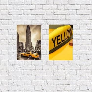 Imagem de Kit 2 Placas Decorativas Táxi Amarelo 18X27Cm - Quadros On-Line