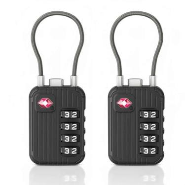 Imagem de Pacote com 2 cadeados de bagagem de viagem aprovados pela TSA, liga de bloqueio de combinação de cabo de 4 dígitos, cadeados de metal sem chave, cadeado à prova de intempéries aceito pela TSA para