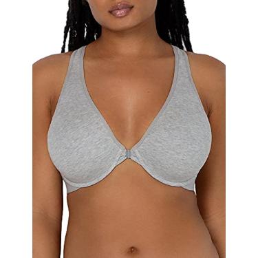 Imagem de Smart & Sexy Sutiã feminino confortável de algodão com fecho frontal e costas nadador, Cinza-claro mesclado, 36DDD