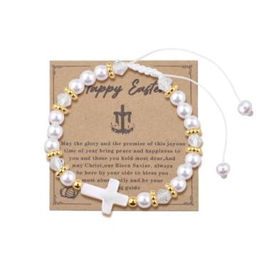 Imagem de Sudaporn Pulseira de cruz de pérola para mulheres, presentes de fé de Páscoa, pulseiras religiosas cristãs para mulheres, afilhada, batismo, primeira comunhão, presente para crentes religiosos, ideia