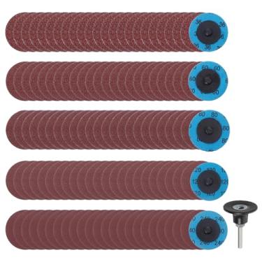 Imagem de Conjunto de discos de lixamento de 5 cm, discos de lixa com suporte de trava de 0,6 cm, disco abrasivo para esmerilhadeira, disco de lixamento para polimento de metal e madeira (grãos 36, 60, 80, 120