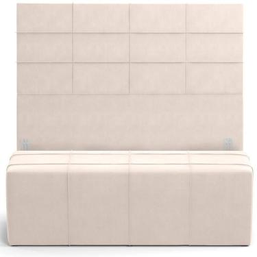 Imagem de Kit Cabeceira Cama Box Casal 140cm Com Calçadeira Roma W01 Suede Bege - Lyam