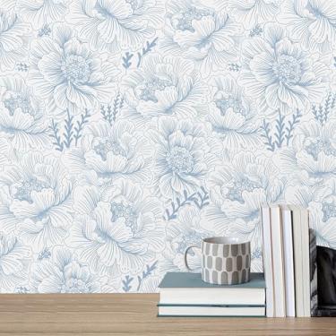 Imagem de Guvana Papel de parede floral para contato azul e branco papel de parede boho para banheiro papel de parede costeiro para quarto sala de estar destaque parede removível impermeável rolos de vinil 17,3