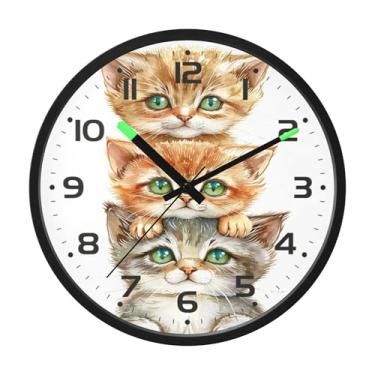 Imagem de SEHANY Relógio de parede de gato fofo, silencioso, sem tique-taque, operado por bateria, controle de som, luz noturna, relógios de parede para sala de estar, cozinha, quarto, escritório, decoração de