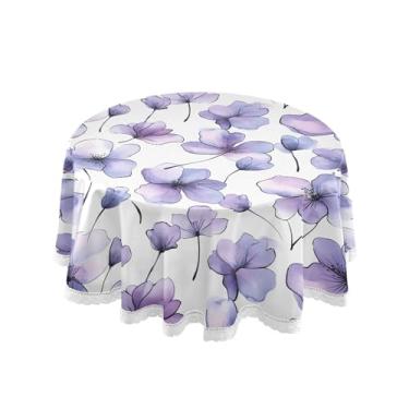 Imagem de SEHANY Elegante toalha de mesa redonda com flores roxas, 152 cm, tecido lavável sem rugas, toalha de mesa redonda com renda decorativa para restaurante, casamento, acampamento, festa Fiesta Cinco de