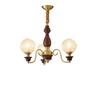 Imagem de Luminária pendente francesa retrô em madeira maciça e lustre de luxo vintage americano – Iluminação de espectro total com proteção para os olhos | Ideal para sala de estar, sala de jantar e