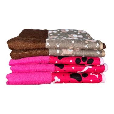 Imagem de Kit 5 PçsToalha de Banho Pet Splash Alta Absorção Seca Rápido 3 Pink + 2 Marrom