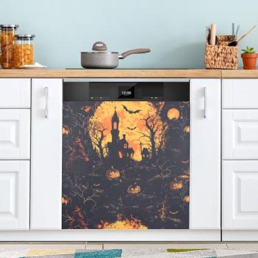 Imagem de ATTX Halloween Atmosphere Capa de ímã de lava-louças, 58,4 cm C x 66 cm A decoração da capa da máquina de lavar louça, decalques de armário doméstico eletrodomésticos adesivos #119