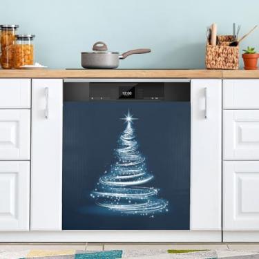 Imagem de ATTX Capa magnética para lava-louças de árvore de Natal branca brilhante, 58 cm C x 66 cm A decoração da capa da máquina de lavar louça, decalques de armário doméstico adesivos de eletrodomésticos