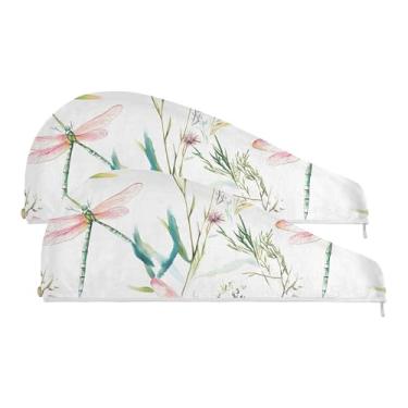 Imagem de SEHANY Toalha de cabelo de microfibra de flores coloridas elegantes para mulheres, 2 peças, turbantes de cabelo de secagem rápida com botão, touca de cabelo seco absorvente toalha de secagem de cabelo