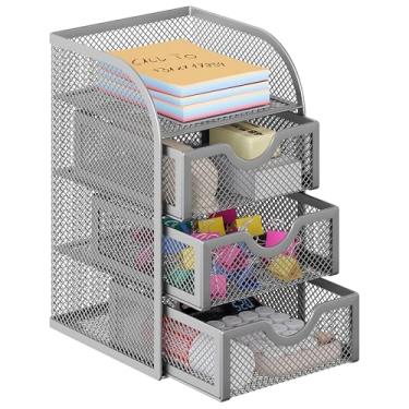 Imagem de EasyPAG Organizador de mesa de malha com 3 gavetas, organizadores de mesa de escritório e acessórios de papelaria para escritório, casa, estudantes, prata