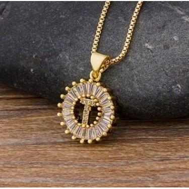 Imagem de Colar Dourado Letra Inicial Strass Brilhante Nome - DCXAM