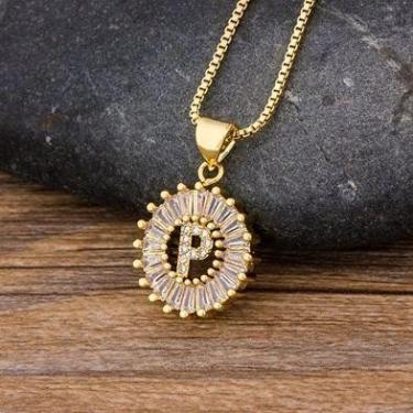 Imagem de Colar Dourado Letra Inicial Strass Brilhante Nome - DCXAM