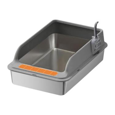 Imagem de Bothyi Caixa de areia para animais de estimação com tampa aberta, banheiro para gatos internos, caixa de areia para gatos, comadre de gato, grande, Cinza Escuro