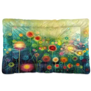 Imagem de SEHANY Cama para cães e gatos com flores silvestres coloridas com fundo antiderrapante, cama de canil, colchão macio para animais de estimação, lavável para cães pequenos, médios e grandes, gatos, 91