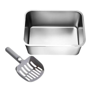 Imagem de IEUDNS Bandeja e colher para areia de gatinhos, caixa de areia para gatos em aço inoxidável, vaso sanitário para gatinhos com laterais altas, comadre para, 40x30x15cm