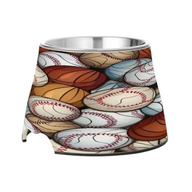 Imagem de Blueangle Tigelas elevadas para cães com aço inoxidável – Prato antiderrapante de 2,3 xícaras para animais de estimação de alta capacidade para saúde da coluna e design de bolas de beisebol (541)