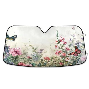 Imagem de ATTX Pára-brisas de carro com ervas e flores coloridas 134.6 cm x 59.7 cm Protetor solar universal com proteção UV, persiana de janela frontal automática dobrável para caminhões Sedans SUVs #107