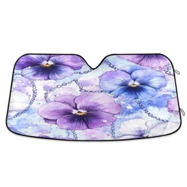 Imagem de ATTX Para-brisas de carro White Pansies 139.7 cm x 70.1 cm Protetor solar universal com proteção UV, persiana de janela frontal automática dobrável para caminhões Sedans SUVs #740