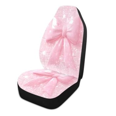 Imagem de Blueangle 1 pç capa de assento de carro rosa gravata borboleta, almofadas protetoras respiráveis para assentos dianteiros de carro, ajuste universal para SUV Sedan Truck Van (788)