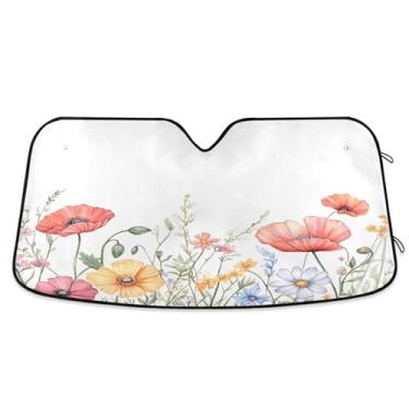 Imagem de ATTX Spring Beautiful Wildflowers para-sol para para-brisas de carro 139.7 cm x 70.1 cm Protetor solar universal com proteção UV, persiana de janela frontal automática dobrável para caminhões Sedans