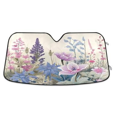 Imagem de ATTX Aquarela Flores Para-brisas Carro Para-brisa 144.8 cm x 80.0 cm Escudo Solar Universal com Proteção UV, Persiana de Janela Frontal Auto Dobrável para Sedans SUVs Caminhões #456