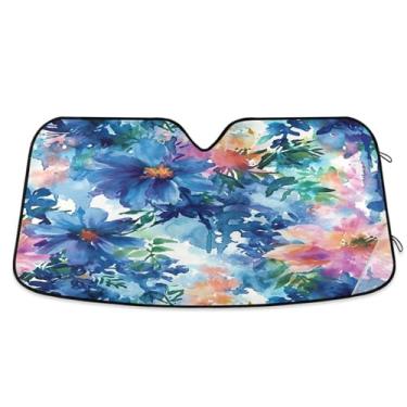 Imagem de ATTX Para-brisa de carro padrão flor aquarela 134.6 cm x 59.7 cm escudo solar universal com proteção UV, persiana de janela frontal automática dobrável para caminhões Sedans SUVs #442