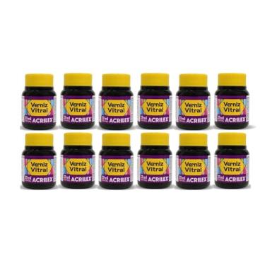 Imagem de Kit 12 Verniz Vitral Acrilex Violeta 516 37ml – Transparente e Brilhante para Vidro, Copos, Garrafas, Vasos, Cerâmica e Porcelana – Efeito Vitrais Profissional