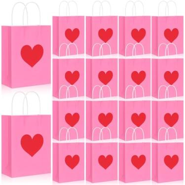 Imagem de Engrowtic 24 peças de sacos de presente de coração de dia dos namorados a granel com alça para presente de dia dos namorados saco de embrulho de papel kraft em forma de coração sacos de presente para
