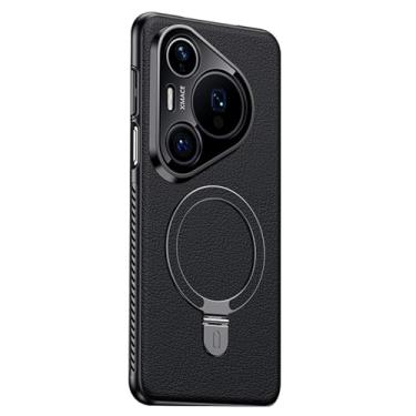 Imagem de HAOMRIYL Capa de dissipação de calor para Huawei Pura 80 Ultra/80 Pro/80, suporte de anel magnético, capa de couro, proteção total para lente fina, proteção contra impressões digitais, preta, 80
