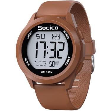 Imagem de SOCICO Relógio digital masculino, à prova d'água, para uso externo, mostrador grande, militar, com cronômetro, luz traseira, alarme, exibição de data, Marrom