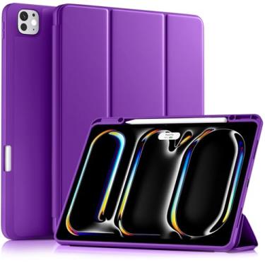 Imagem de Akkerds Capa compatível com iPad Pro de 13 polegadas (M5/M4) 2025/2024, para iPad 13 Pro com suporte para lápis, capa protetora fina com três dobras com parte traseira de TPU macio, despertar/hibernar