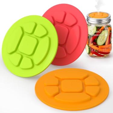 Imagem de Fermentação artesanal, simplificada: pacote com 3 tampas de fermentação de boca regular (70 mm) para frascos de bola padrão | Tampas de silicone para picles, molho picante e fermentos em pequenos