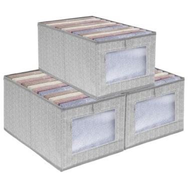 Imagem de UKQRRTC Pacote com 3 caixas de armazenamento de roupas, organizadores de armário dobráveis empilháveis e armazenamento com alça, zíper resistente, janela transparente para edredons, cobertores, roupa
