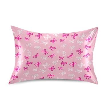 Imagem de SEHANY Capas de almofada de seda com laço rosa para cabelo e pele, capas de almofada de cetim respiráveis macias e refrescantes com fecho de envelope, tamanho king (50,8 x 101,6 cm)