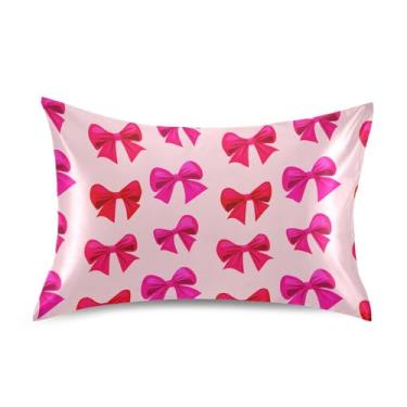 Imagem de SEHANY Capas de almofada de seda com laço rosa para cabelo e pele, capas de almofada de cetim respiráveis macias e refrescantes com fecho de envelope, tamanho king (50,8 x 101,6 cm)