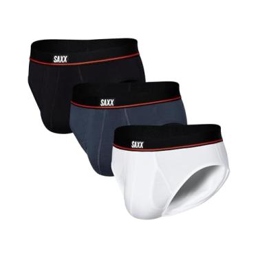 Imagem de SAXX Roupa íntima masculina – Cueca de algodão elástico sem parar – Pacote com 3 com suporte embutido e braguilha – Macia, respirável e com absorção de umidade, preto/azul marinho/branco, grande