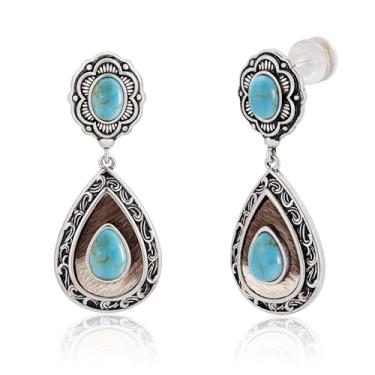 Imagem de Brincos femininos Wrangler Western TearDrop com pingente de crina de cavalo genuína, turquesa, vintage, cowgirl, cowboy, Cobre, Sem pedra preciosa