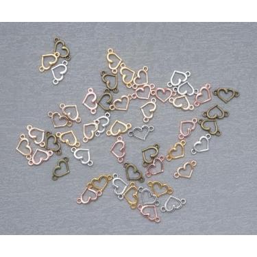 Imagem de 50 peças de pequenos kits de fabricação de joias de coração vazado com 2 furos fofos 1,5 x 0,8 cm para mulheres, faça você mesmo, artesanato, miçangas, colar, pulseira, chaveiro (colorido)