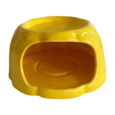 Imagem de Fenteer Tigela de comida para hamster de cerâmica, móvel de desenho animado, habitat para hamster em formato de para ratos, chinchilas e pequenos, Amarelo