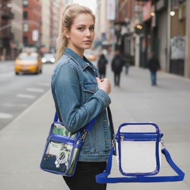 Imagem de Bolsa transversal transparente aprovada para estádio - Bolsa de ombro com alça transparente ajustável com zíperes para eventos esportivos de concertos, Azul, Portátil