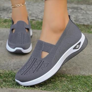 Imagem de Tênis de caminhada ortopédico feminino, respirável, confortável, para diabéticos, de malha macia, suporte de arco, Cinza escuro, 40