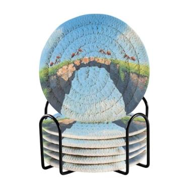Imagem de Wassud Porta-copos com suporte para formigas, conjunto de porta-copos de tecido absorvente para decoração de casa, proteção de mesa, 6 peças