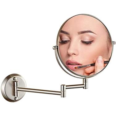 Imagem de Espelho de maquiagem montado na parede com ampliação 3X, espelho de vaidade dupla face extensível rotação 360, espelho redondo para banheiro