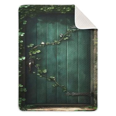 Imagem de xigua Cobertor de algodão com padrão de porta verde para bebês, cobertor leve e macio para recepção e cobertor para berço, carrinho de bebê, cobertores de berçário, 76 x 101 cm