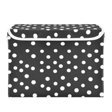 Imagem de CEBUGI Caixotes de armazenamento com tampas, caixa de armazenamento de tecido dobrável, preto e branco, compartimentos organizadores de cubo para armário de casa prateleiras de quarto 40 x 30 x 39 cm