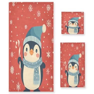 Imagem de Wassud Conjunto de 3 toalhas de banho pinguim fofas, super macias e absorventes para banheiro, toalhas de banho de secagem rápida, toalha de banho para academia, spa, hotel