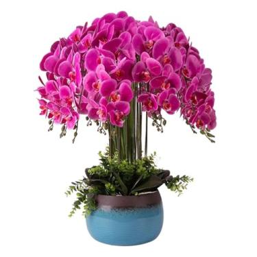 Imagem de LMJYU Orquídea artificial 8/10 ramo flor artificial Pu Phalaenopsis flores artificiais 72 cm floral falso com vaso orquídeas falsas flores artificiais